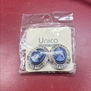 Unica Blue Cameo Clip-On Earrings